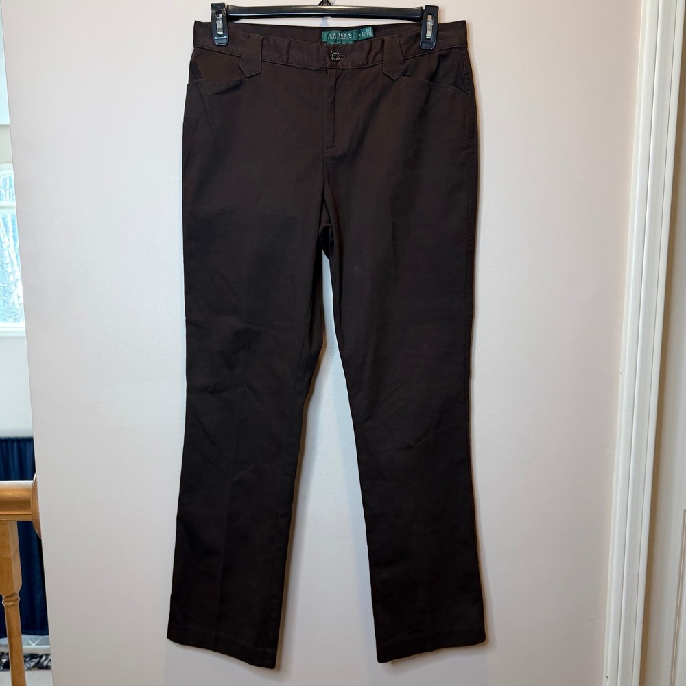 Ralph Lauren LRL Brown Straight Leg Chino Pants Womens Sz 10 Cotton Blend Career